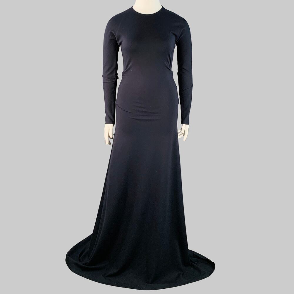 JIL SANDER Size 10 Navy Viscose Blend Ruched Long Evening Gown